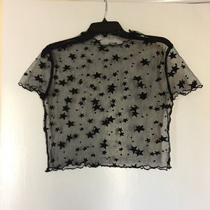 Star Print Mesh Black Crop Top